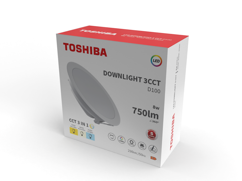 LED TOSHIBA DOWNLIGHT D100 8W 750LM3CCT(3zm.barwy