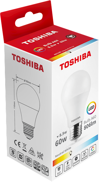 LED TOSHIBA E27 A60 8.5W 806lm 4000K NW 60W DIM