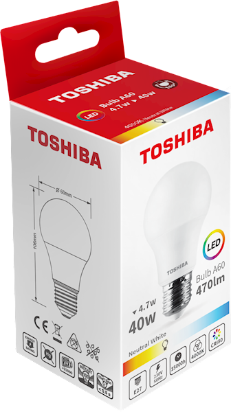 LED TOSHIBA E27 A60 4.7W 470lm  NW 4000K 40W /100