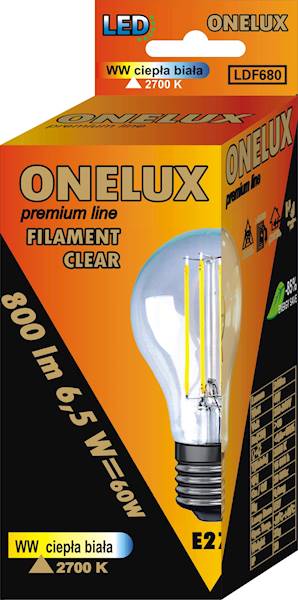 ..ONELUX E27 A60 6.5W WW 800 lm 2700K fil clear60W