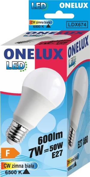 ONELUX LED E27 A60 7W  600  lm CW 6500K 50W
