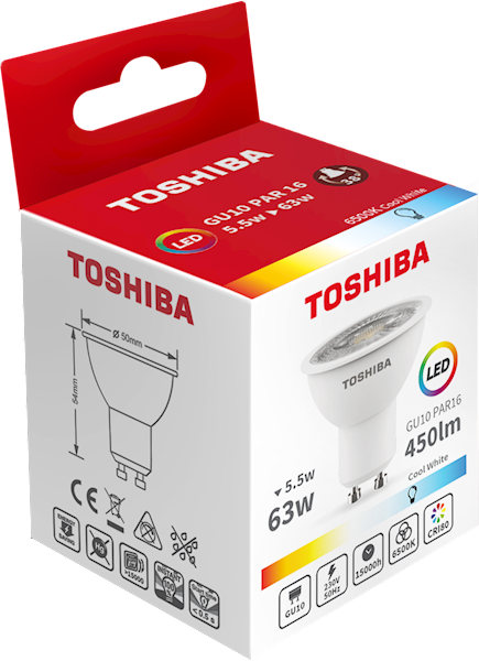 LED TOSHIBA GU10 5.5W  450 lm CW 6500K/63W/100