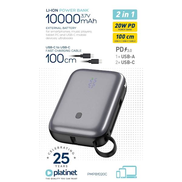 POWER BANK PLATINET 10000 MAH +20WPD+1M CABLE