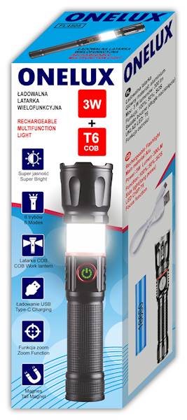 FL4505 LATARKA ONELUX ŁAD.ALUMINIUM USB 3W+T6COB