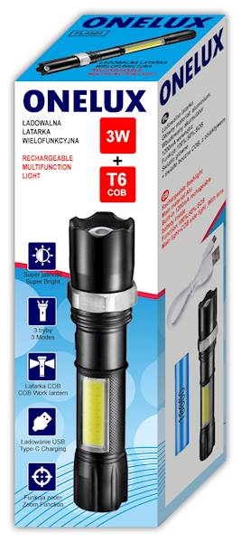 FL4501 LATARKA ONELUX ŁAD.ALUMINIUM USB 3W+T6 COB