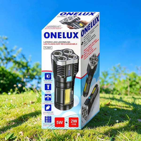 FL0801 LATARKA ONELUX ŁAD.PLAST USB 5W+2W COB (IM)