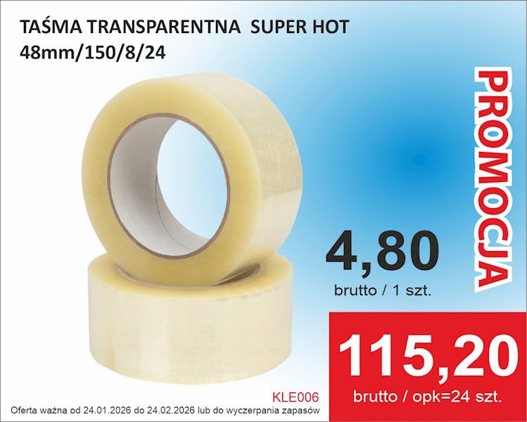 TAŚMA TRANSPARENTNA  SUPER HOT 48mm/150/8/24