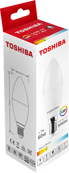 LED TOSHIBA E14 7W 806 lm WW 3000K C37/ 60W/100