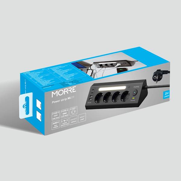 LISTWA ZASIL.M-411 2M.2XUSB A+2XUSB C+4X220V CZARN