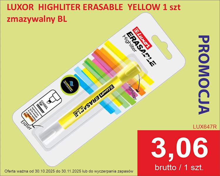 LUXOR  HIGHLITER ERASABLE  YELLOW 1 szt/12 zmaz.BL