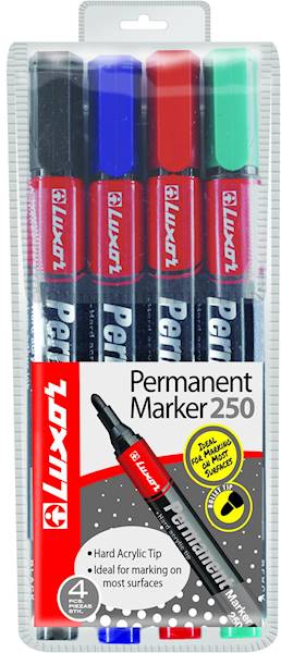 LUXOR PERMANENT MARKER 250/ MIXcolor/kpl=4sz/folia