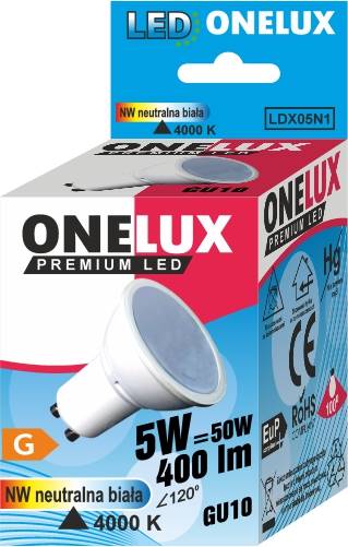 ONELUX LED GU10 5W 400lm NW 4000K kąt.św120 .50W