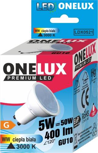 ONELUX LED GU10 5W 400 lm WW 3000K kąt.św120 .50W