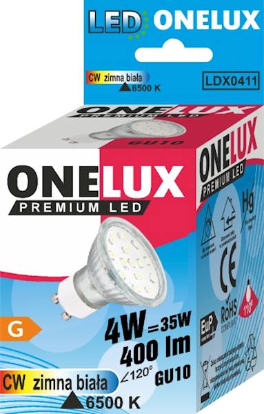 ONELUX LED GU10 4W 400lm CW 6500K kąt św120 st.35W