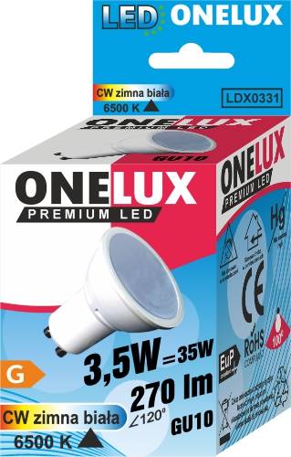 ONELUX LED GU10 3.5W 270 lmCW 6500K kąt.św120 .35W