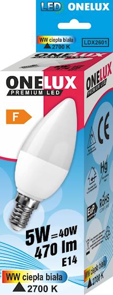ONELUX LED E14 5W 470 lm WW 2700K św. C37 40W