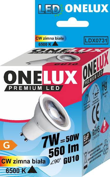 ONELUX LED GU10 7W 560 lm CW 6500K kąt św90 st.50W