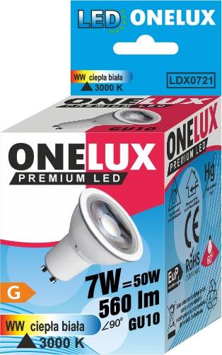 ONELUX LED GU10 7W 560lm WW 3000K kąt św.90 st.50W