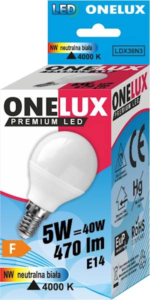 ONELUX LED E14 5 W 470 lm NW 4000K kulka G45 40W