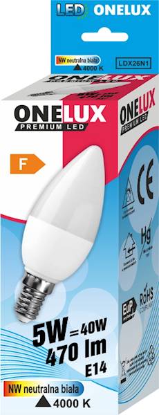 ONELUX LED E14 5W  470 lm NW 4000K św. C37.40W