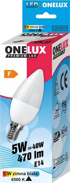 ONELUX LED E14 5W 470 lm CW 6500K św  C37  40W