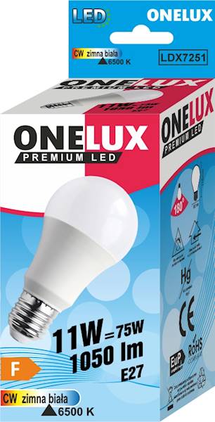 ONELUX LED E27 A60 11W 1050 lm CW 6500K 75W