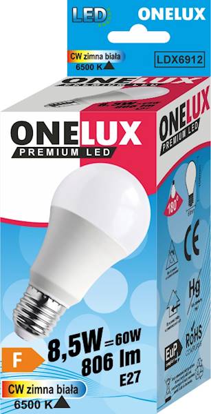 ONELUX LED E27 A60 8.5W  806 lm CW 6500K 60W