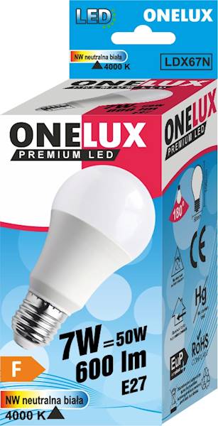 ONELUX LED E27 A60 7W  600  lm NW 4000K 50W