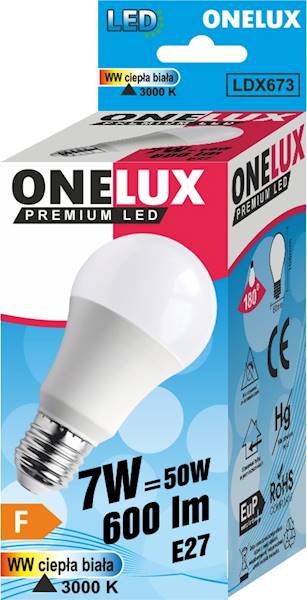 ONELUX LED E27 A60 7W 600 lm WW 3000K 50W