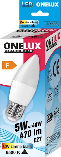 ONELUX LED E27 5W 470 lm CW 6500K  C37 40W