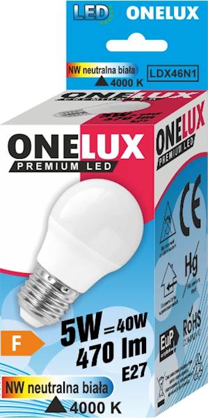 ONELUX LED E27 5W 470 lm NW 4000K kulka G45 40W