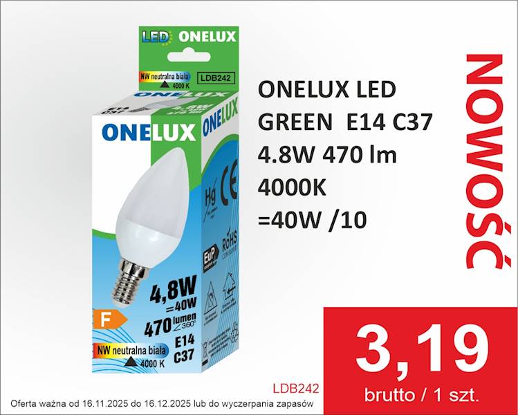 ONELUX LED GREEN  E14 C37 4.8W 470 lm 4000K 40W/10