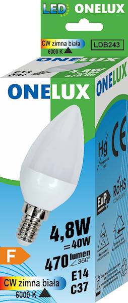 ONELUX LED E14 C37 4.8W 470 lm CW 6500K 40W