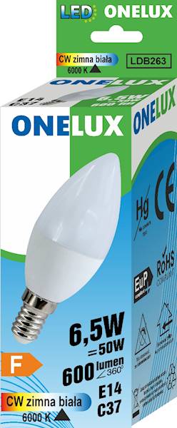 ONELUX LED E14 C37 6.5W 600 lm CW 6500K 50W
