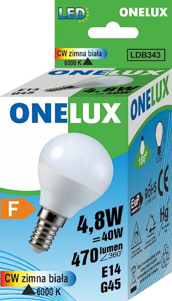 ONELUX LED E14 G45 4.8W 470 lm CW 6500K  40W