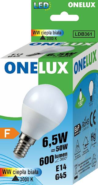 ONELUX LED E14 G45 6.5W 600 lm WW 3000K 50W 