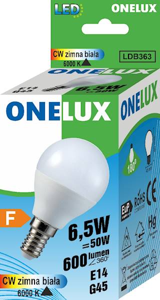 ONELUX LED E14 G45 6.5W 600 lm CW 6500K 50W