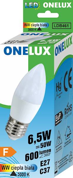 ONELUX LED E27 C37 6.5W 600 lm WW 3000K 50W 