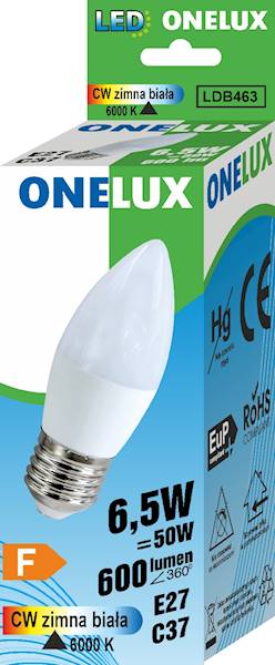 ONELUX LED E27 C37 6.5W 600 lm CW 6500K 50W 
