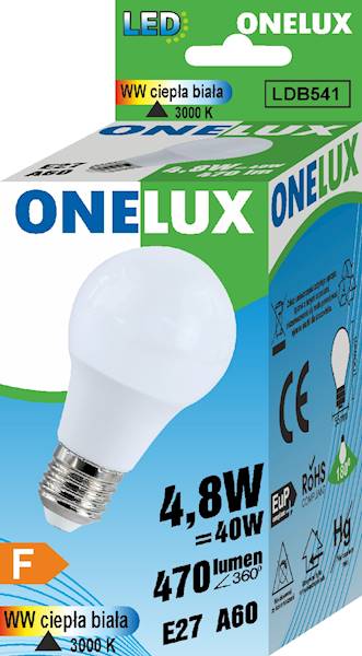 ONELUX LED GREEN E27 A60 4.8W 470 lm WW 3000K 40W