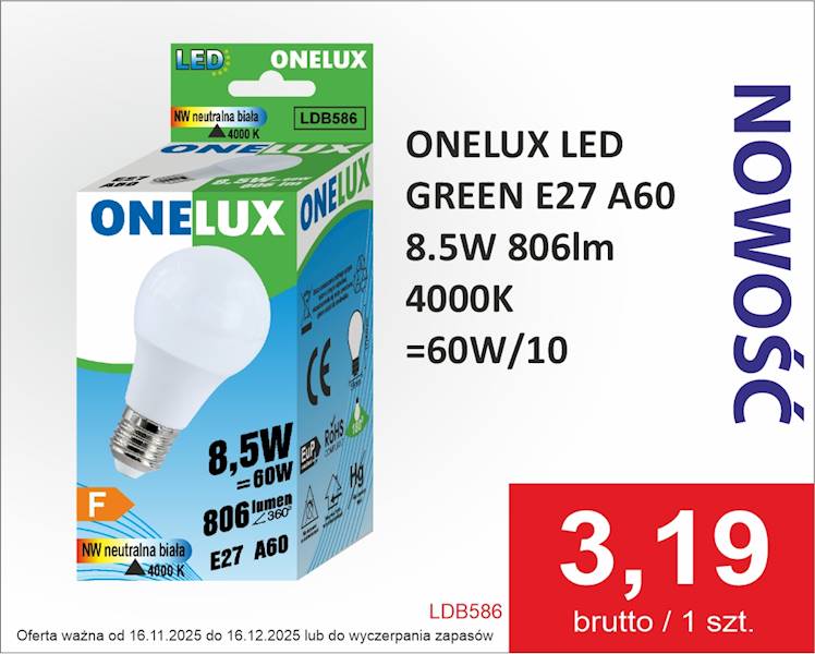 ONELUX LED GREEN E27 A60 8.5W 806lm 4000K 60W/10