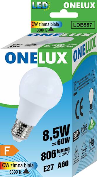 ONELUX LED GREEN E27 A60 8.5W 806 lm CW 6500K 60W