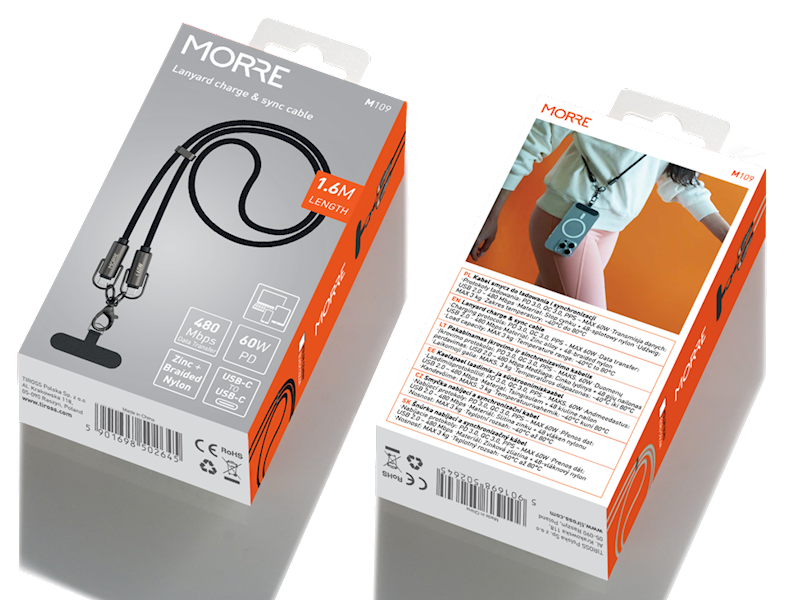 KABEL USB-C -C 60W 1.6M  MORRE M109 ŁAD+SYNCH