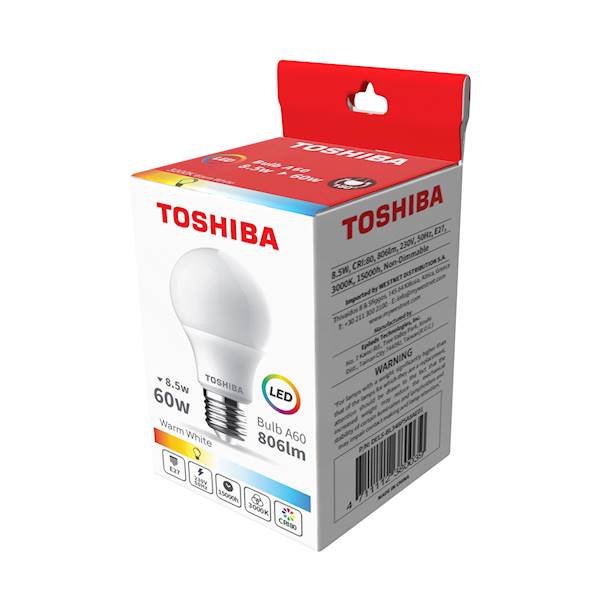..LED TOSHIBA E27 A60 8.5W 806lm WW 3000K 60W/PR0M
