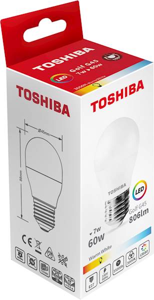 ..LED TOSHIBA E27 7W 806 lm WW3000K G45 / 60W /100