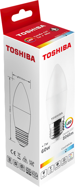 ..LED TOSHIBA E27 7W 806 lm CW6500K C37 / 60W /100