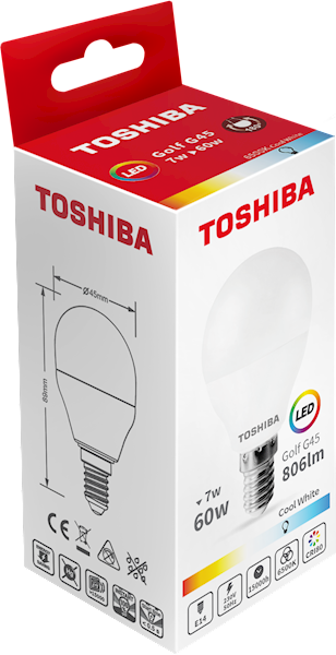 ..LED TOSHIBA E14 7W 806 lm CW 6500K  G45 /60W/100