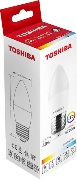 ..LED TOSHIBA E27 4.7W 470lmWW 3000K C37 /40W /100