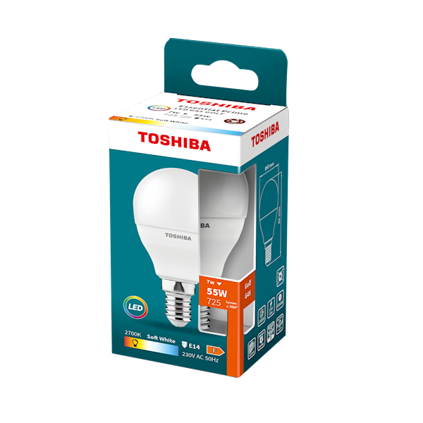 LED TOSH.ESENTI.G45 E14 7W=55W 2700K 725lm