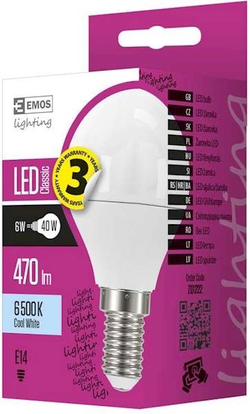 LED  EMOS CLASSIC MINI GLOBE 6W E14 CW ZQ1222